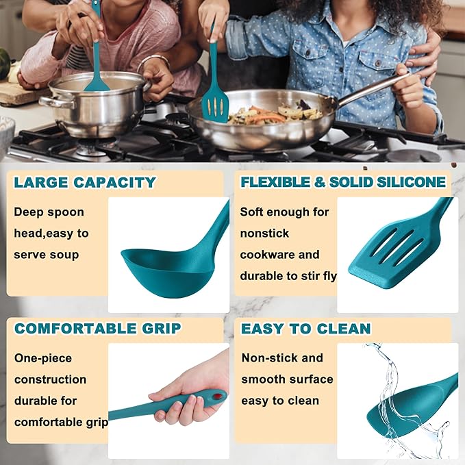 E-far 10 Pieces Silicone Cooking Utensils Set, Heat Resistant Kitchen Utensil - Image 4