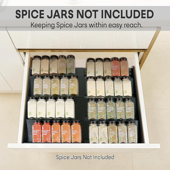 Bamboo Spice Drawer Organizer, Expandable 4 Tier Spice Rack - Image 3