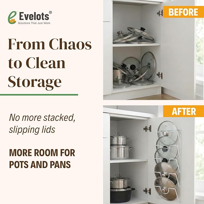 Evelots 6 Pot Lid Organizer for Cabinet or Pantry Wall - Image 6