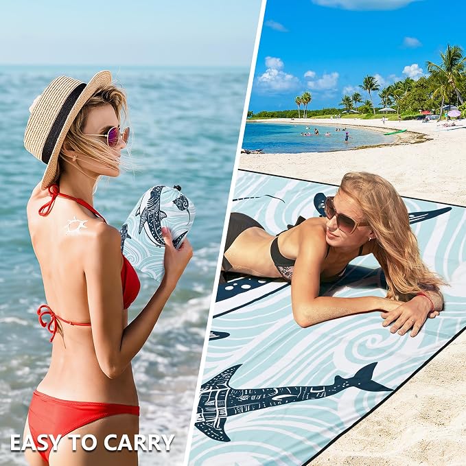 WIWIGO Beach Blanket Waterproof Sandproof Beach Mat 79" X 83"/10'x9'for 2-8 - Image 4