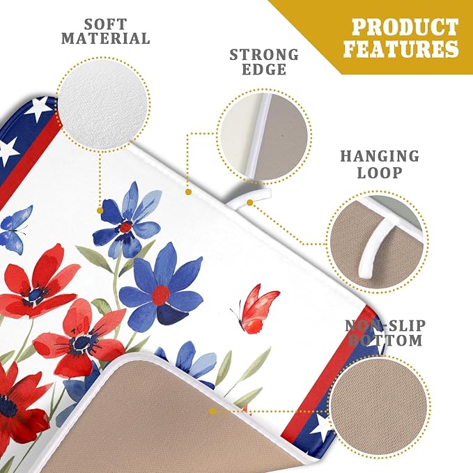 Giwawa 4th of July Flower Dish Drying Mat 16"x18" Independence Day Stars Dish - Image 4