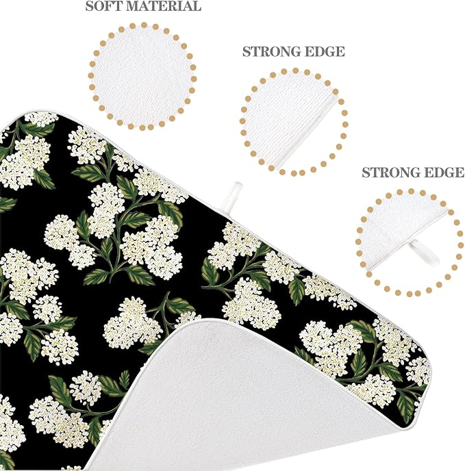 Black Dish Drying Mat 18x24 Inch Green Vintage Floral Hydrangea Flower Drying - Image 3