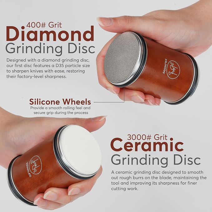 Rolling Knife Sharpener with Diamond and Ceramic Discs, Adjustable Kitchen - Image 3