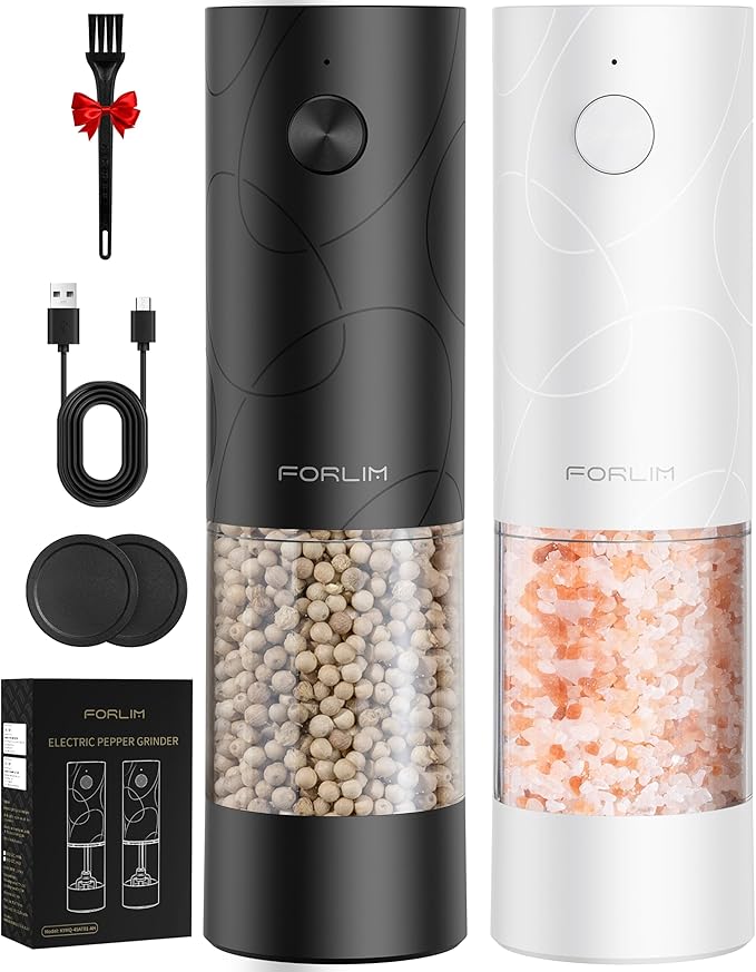 FORLIM Electric Salt and Pepper Grinder Set, USB Rechargeable, Automatic Salt by FORLIM