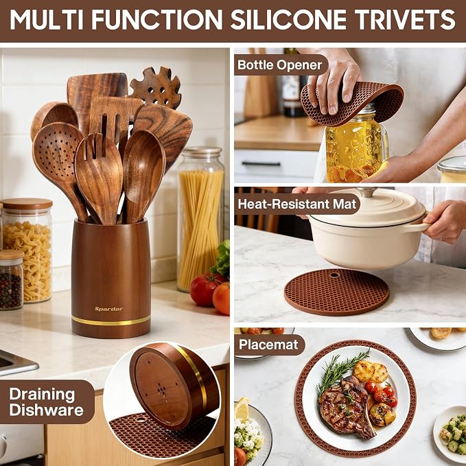 Spardar Wooden Kitchen Utensils, 12 Piece Set Wooden Spoon Set - Image 4