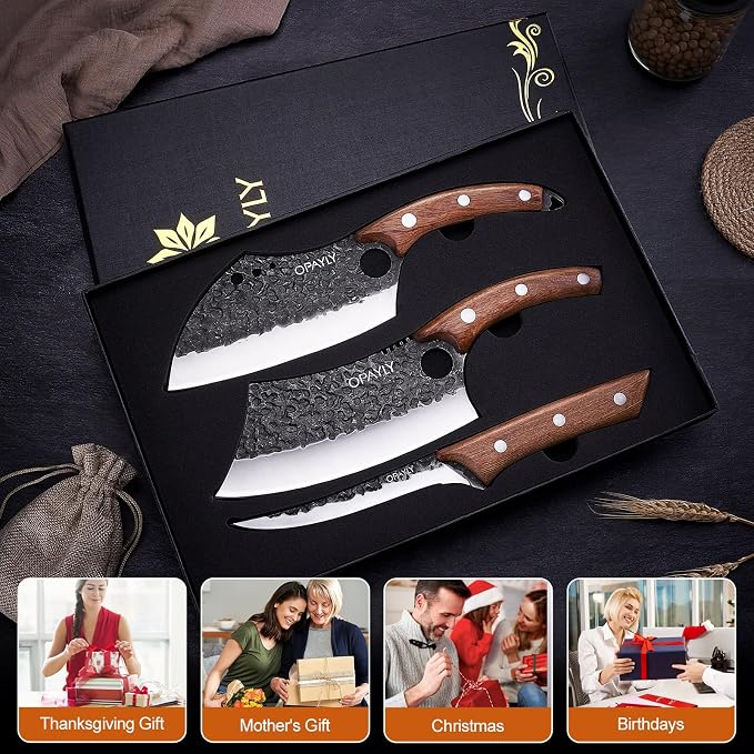 3PCS Hand Forged Butcher Knife Set Meat Cleavers, Serbian Chef Knife Viking - Image 2
