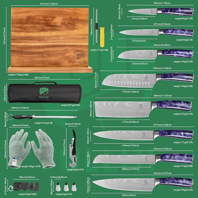 FULLHI Knife Set with Magnetic Knife Block Holder, German Stainless Steel chef - Image 2