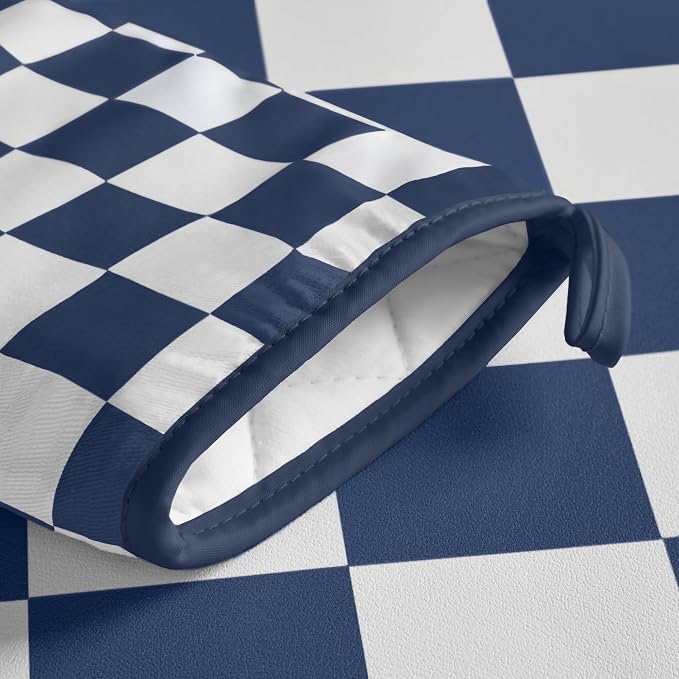 Ohocut Navy Blue Checkered Oven Mitts Heat Resistant, Vintage Retro - Image 7