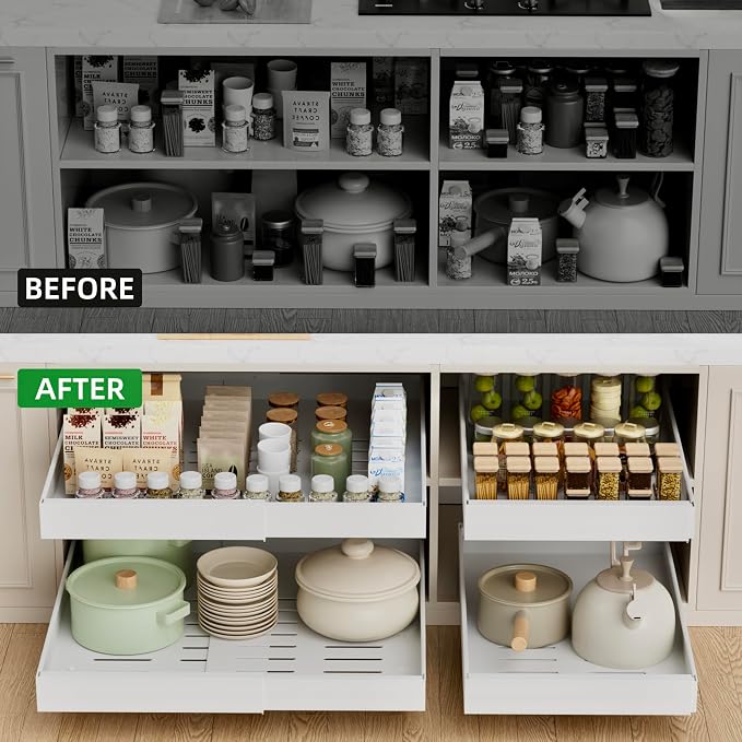 PAKETA 1 Pack Expandable Pull Out Cabinet Organizer, Upgrade 3 Slide Rails - Image 3