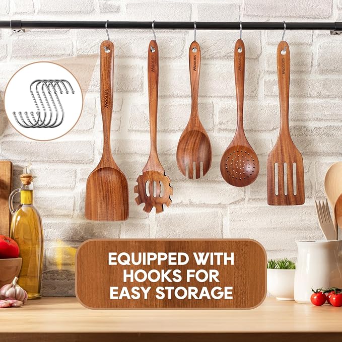 Wooden Spoons for Cooking, Comfortable Grip, Heat Resistant Kitchen Utensils - Image 5