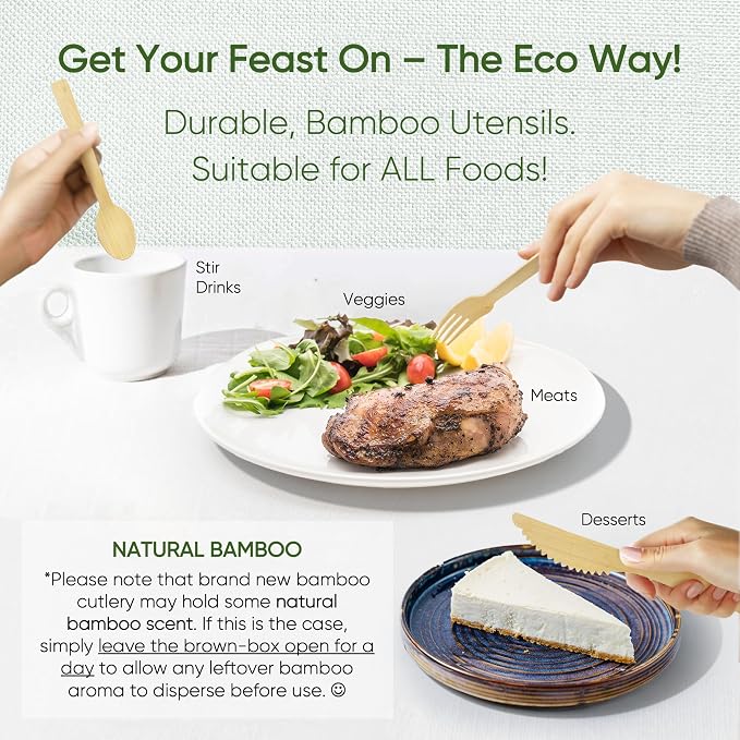 EcoPreps 100% Compostable Bamboo Cutlery Set Eco-Friendly, Biodegradable - Image 5