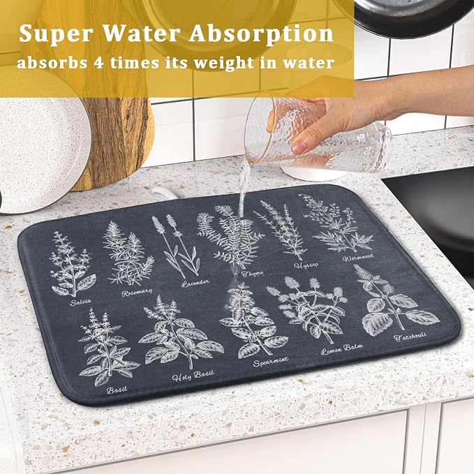 Flower Herbs Dish Drying Mat Wild Plant Dish Rack Mat - Image 7