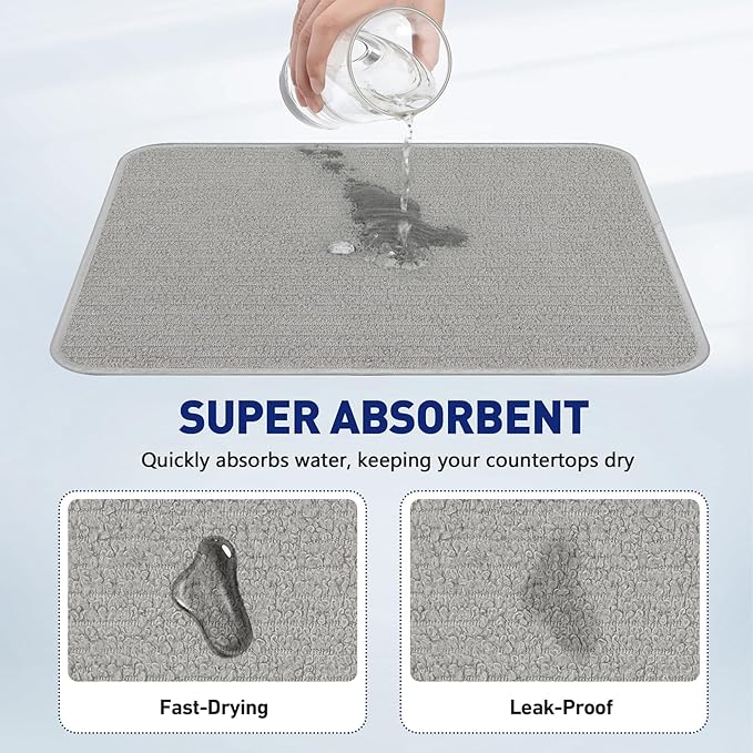 14.6*11.8 inch Microfiber Dish Drying Mat, 2 Compact Ultra Absorbent Dish Mat - Image 3