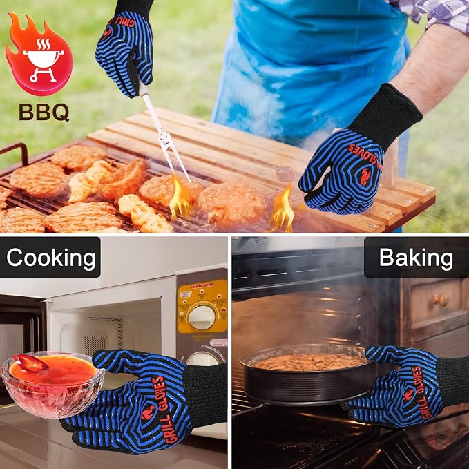 QUWIN BBQ Gloves, Oven Gloves 1472℉ Extreme Heat Resistant, Grilling Gloves - Image 2