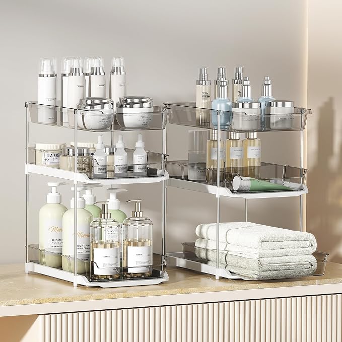 Delamu 2 Pack 3-Tier Bathroom Under Sink Organizers and Storage, Pull Out Clear - Image 5
