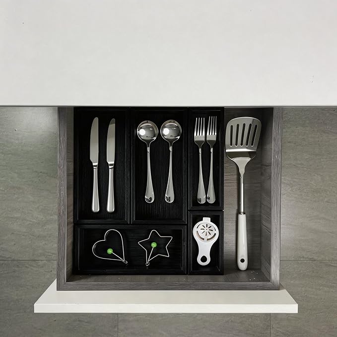 bamboo drawer organizer Set, expandable drawer dividers, wooden storage - Image 5
