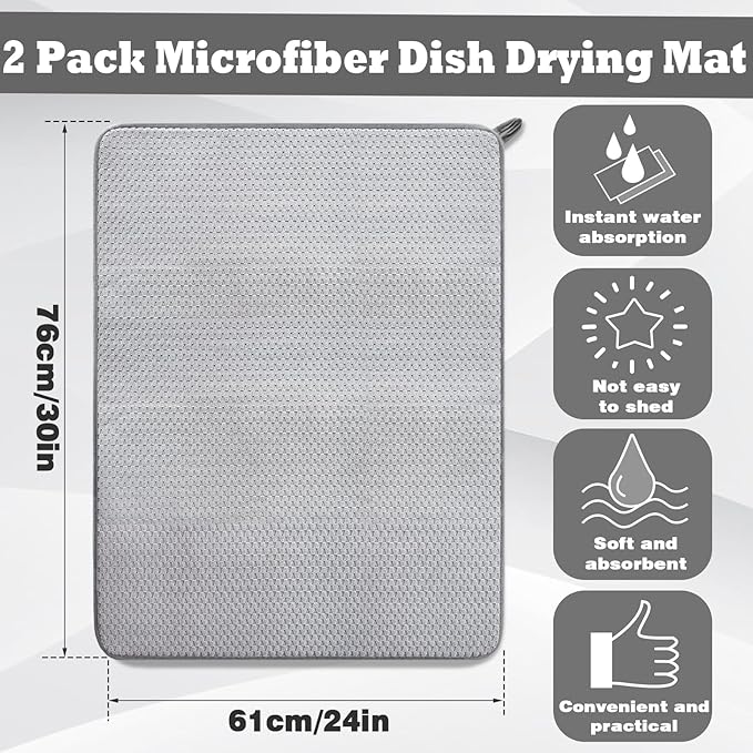 2 Pack Extra Large Microfiber Dish Drying Mat, 30 x 24 Inch Super Absorbent - Image 2
