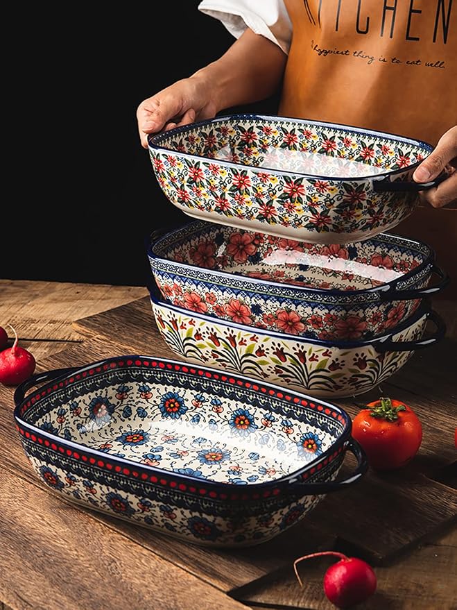 Vintage Style Pottery Bakeware Ceramic Casserole Dish Baking Pan Lasagna Pans - Image 4