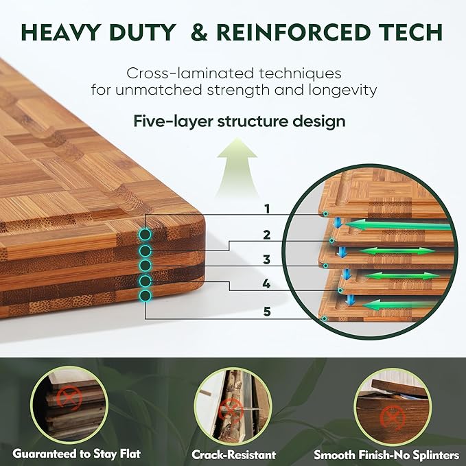 Heavy Duty Bamboo Cutting Board Set 3 Pack Non Toxic Juice Groove Charcuterie - Image 2
