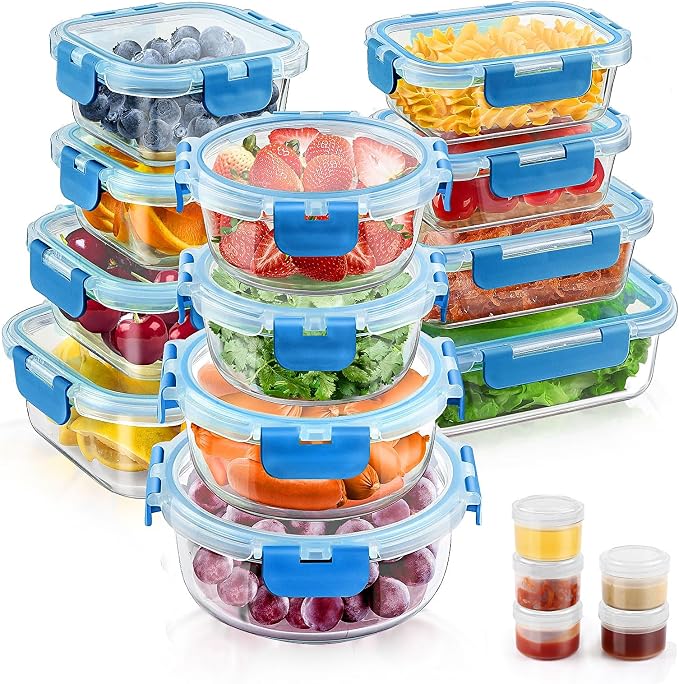 34pcs Glass Food Storage Containers by AMALEKO