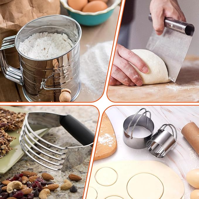 9PCS Stainless Steel Pastry Blender Set, 3 Cup Flour Sifter, Biscuit Cutter - Image 8