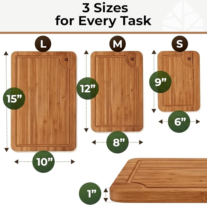Set of 3 Bamboo Cutting Boards for Kitchen - Image 4