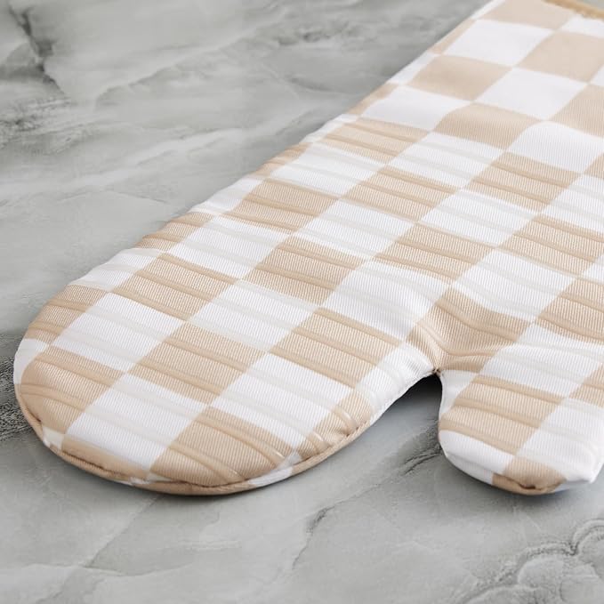 Ohocut Beige Checkered Oven Mitts Heat Resistant, Vintage Retro Checkerboard - Image 5