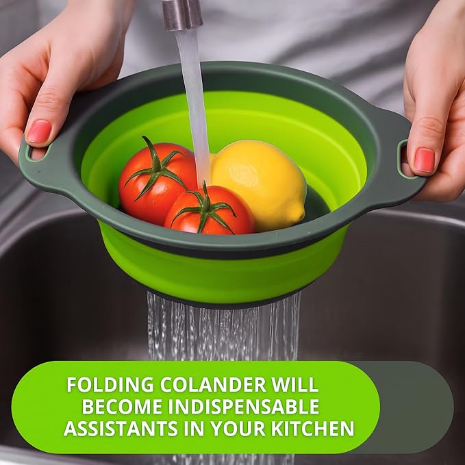 Green Round Silicone Collapsible Colander – Silicone Round Small Kitchen - Image 6