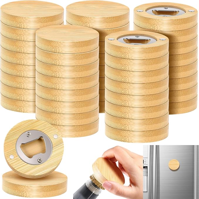 Vesici 50 Pcs Magnetic Bottle Opener 2.5in DIY Bamboo Round Shape Beer Openers by Vesici