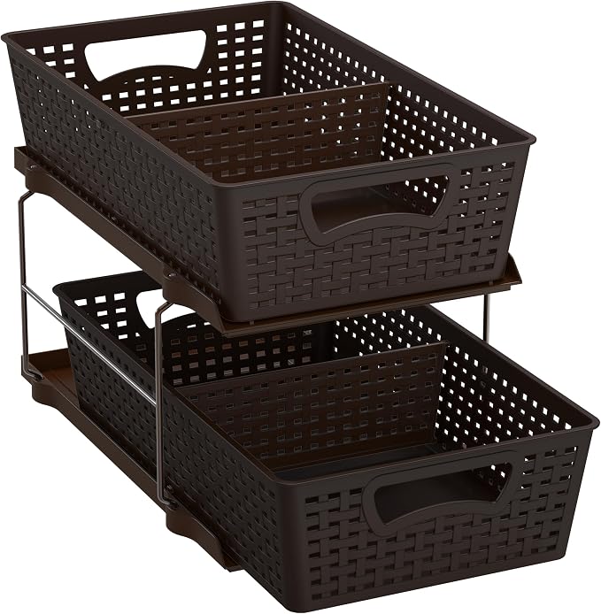 Simple Houseware 2 Tier Bathroom Organizer Tray Pull-Out Sliding Drawer - Image 4