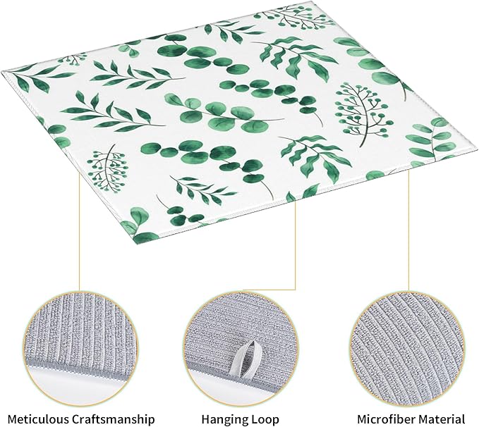 Watercolor Plant Green Leaves Dish Drying Mat - Image 4