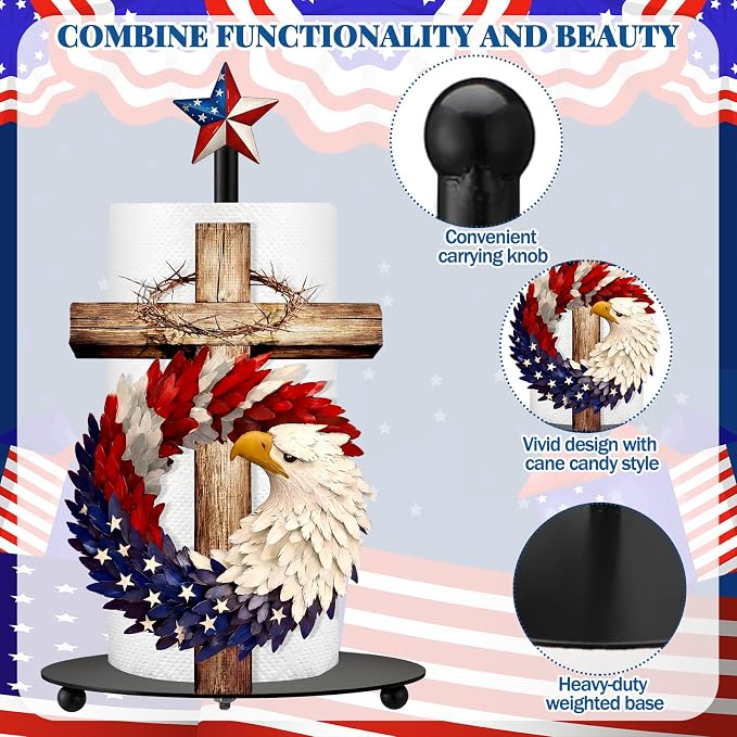 Thyle 4th of July Patriotic Paper Towel Holder, Metal Countertop Stand - Image 4