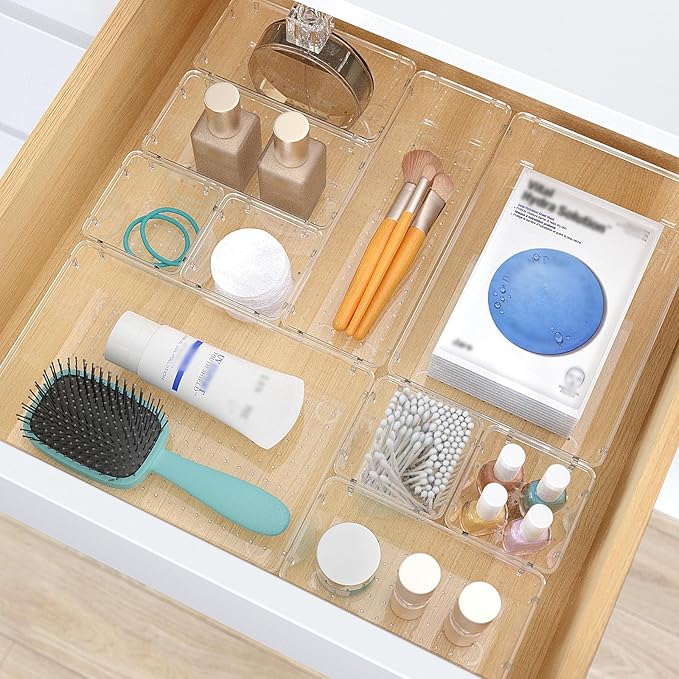 StorMiracle 28 PCS Clear Plastic Drawer Organizers Set, 4 Size Desk Drawer - Image 5
