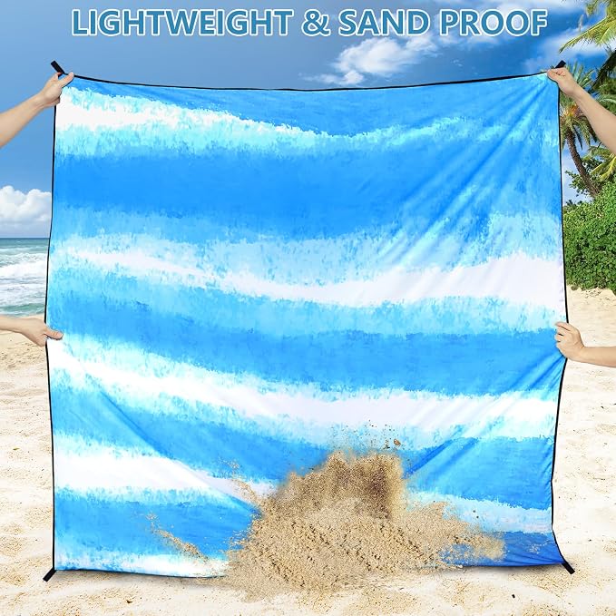 WIWIGO Beach Blanket Waterproof Sandproof Beach Mat 79" X 83"/10'x9'for 2-8 - Image 3