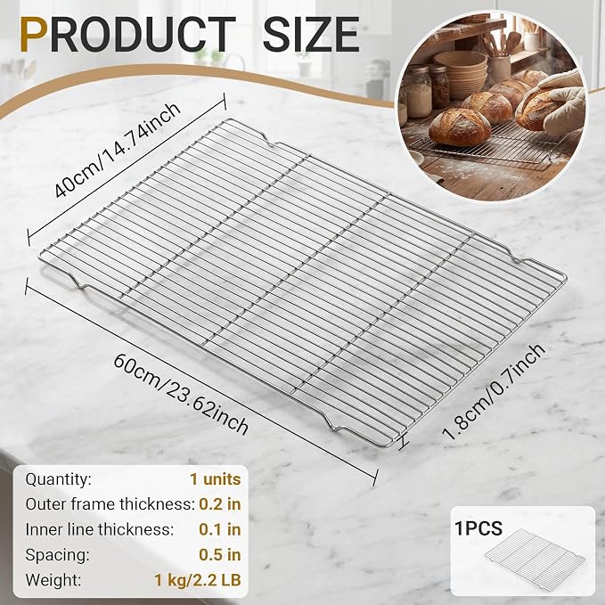 Lounsweer Cooling Racks, 24L x 16W x 1H Stainless Steel Wire Rack - Image 2