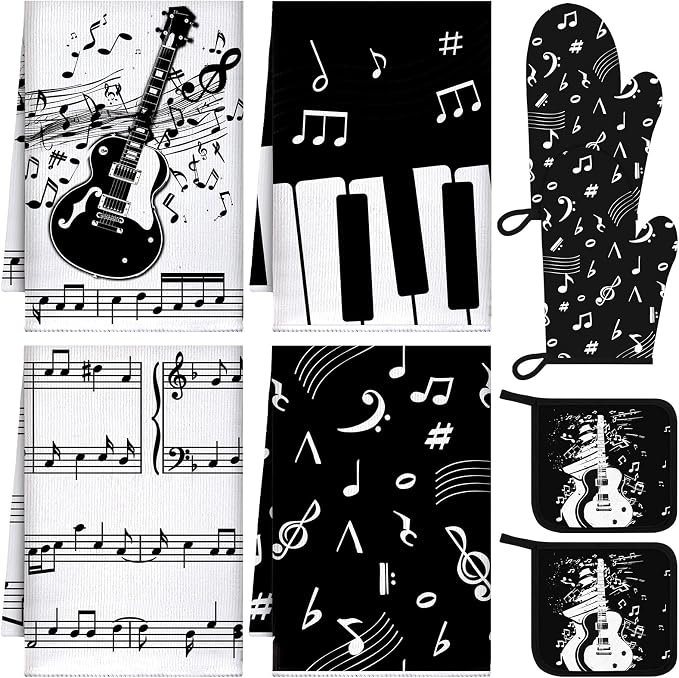 Leinuosen 8 Pcs Music Note Kitchen Decor Accessories Set Farmhouse Towels Oven by Leinuosen
