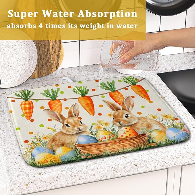 Giwawa Easter Bunny Dish Drying Mat Eggs Carrot Dishes Drainer Pad Absorbent - Image 7