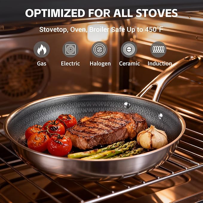 Ammeloo 17 Pcs Nonstick Stainless Steel Cookware Set, Hybrid Stainless Steel - Image 6
