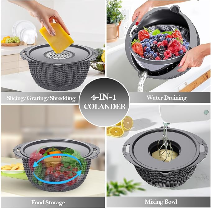 4-in-1 Colander with Bowl Set – Food Strainers and Colanders - Image 7