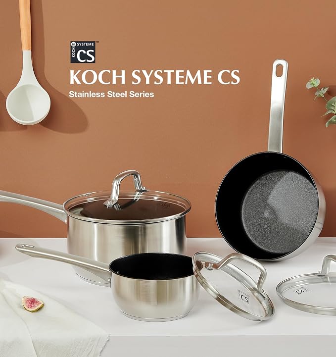 KOCH SYSTEME CS Stainless Steel Saucepan Set, 1QT & 2QT & 3QT Stainless Steel - Image 7