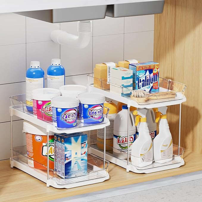 Delamu 3 Pack 2-Tier Bathroom Under Sink Organizers and Storage, Pull Out Clear - Image 3