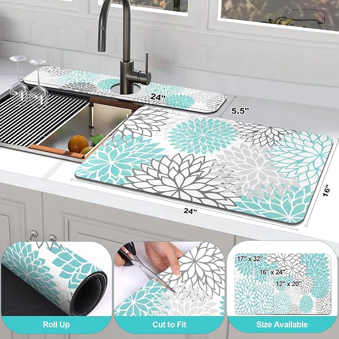 Findosom 2PCS 16" x 24" Dish Drying Mat & 24" x 5.5" Sink Splash Guard - Image 2