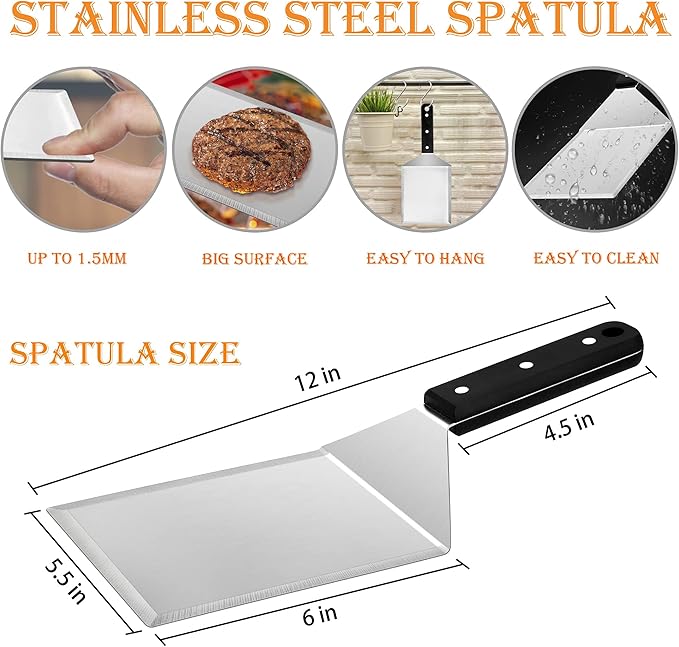 HaSteeL Metal Spatula Set, Heavy Duty Stainless Steel Large Griddle Spatula - Image 2