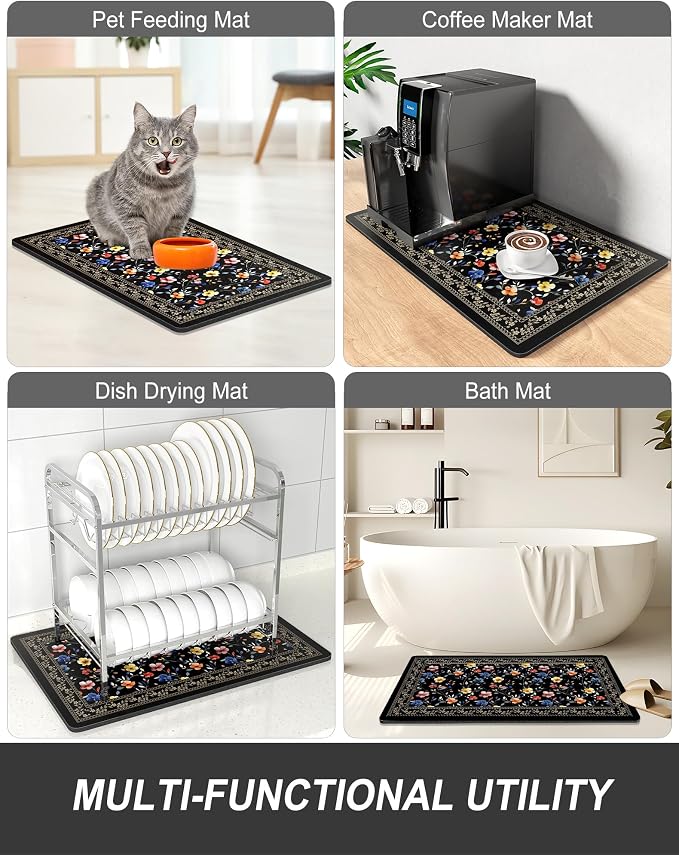 Rnivvi Dish Drying Mat for Kitchen Counter, XL 15 x 24" Cute Flower Theme Super - Image 7