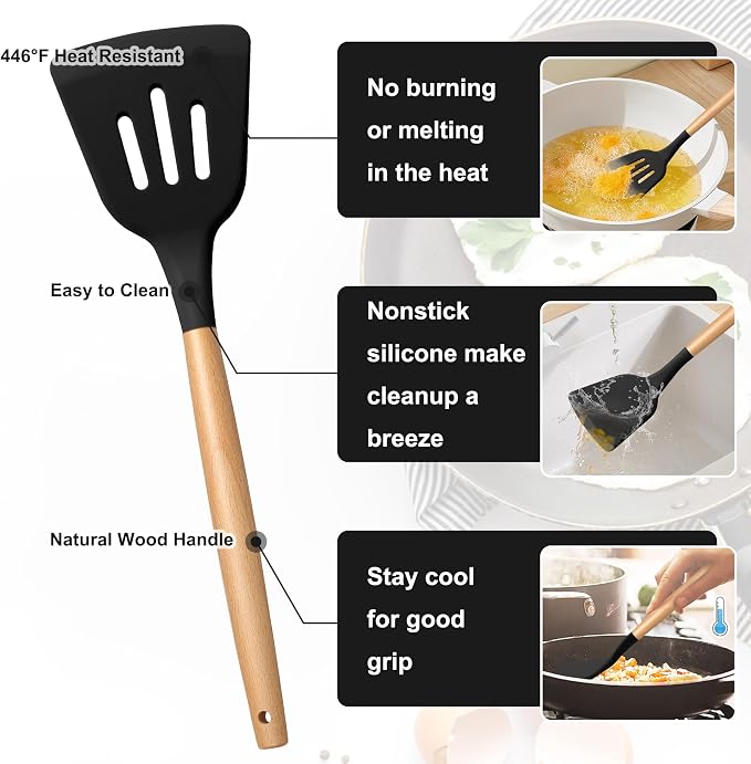 E-far Silicone Cooking Utensils Set, 5-Piece Black Kitchen Utensils Set - Image 3