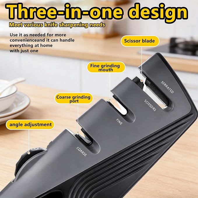 Knife Sharpener, 5 Adjustable Angle, 3 in 1 Professional Chef's Kitchen Knife - Image 2