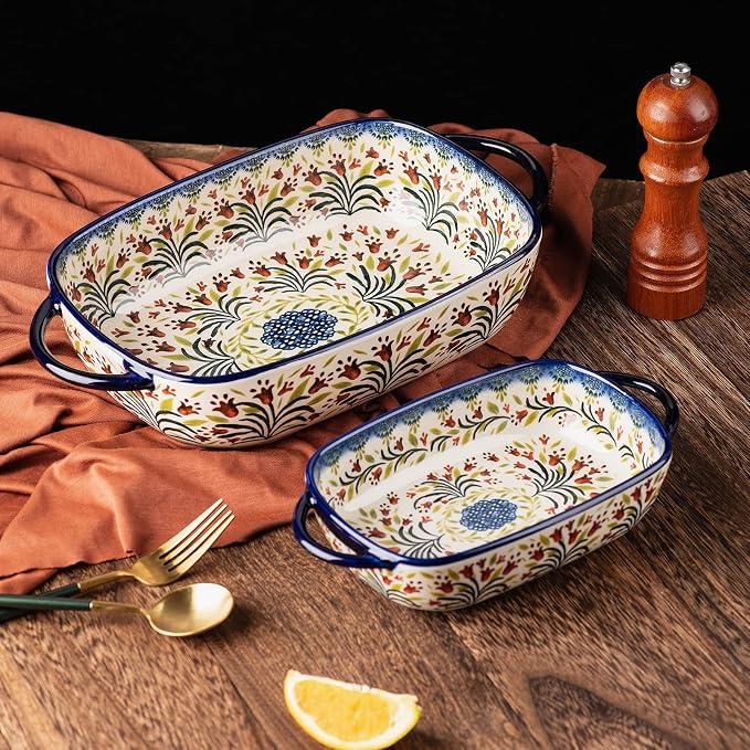 Baking Dish Ceramic Baking Pan Blue Casserole Dish Rectangular Baking Set 2pcs - Image 4