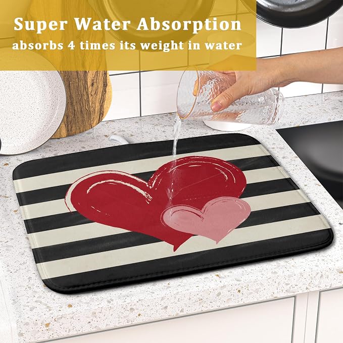 Valentines Day Dish Drying Mat for Kitchen Counter 16x18 Inch Red Pink Love - Image 7