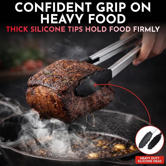 Kitchen Tongs with Silicone Tips Set of 3 Heat Resistant Tongs - Image 3