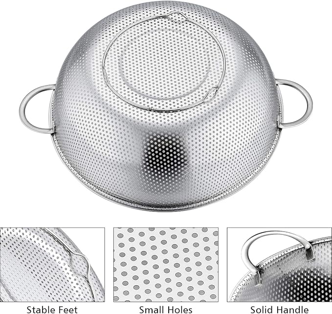 P&P CHEF Colander Set of 3, Stainless Steel Micro-Perforated Colanders Strainers - Image 3